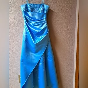 Blue formal dress with floral detail